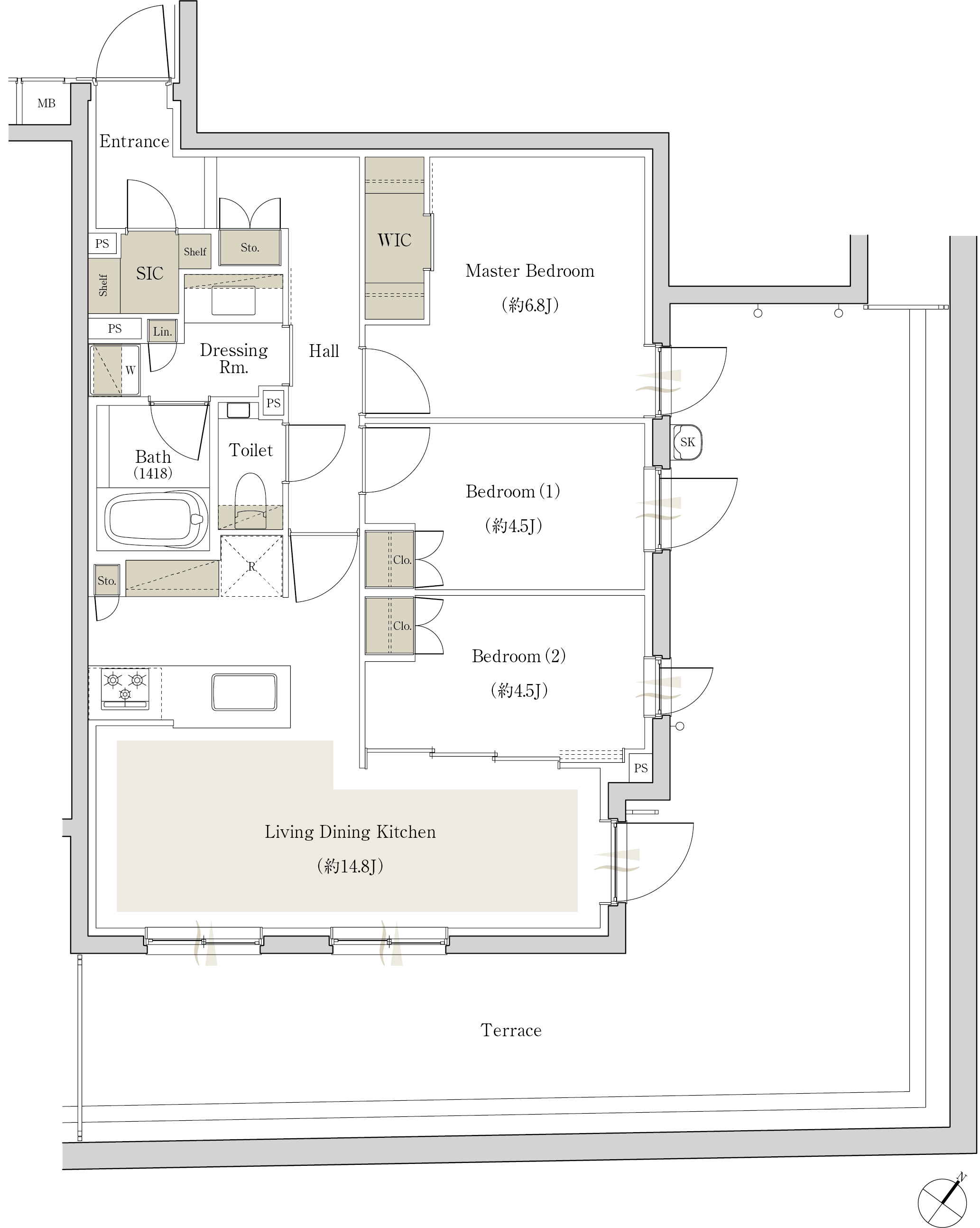 The Terrace Dgtype 全居室に面するL字型テラスを設けた [結の邸]