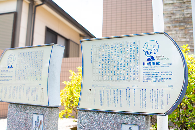 似顔絵が描かれた案内板